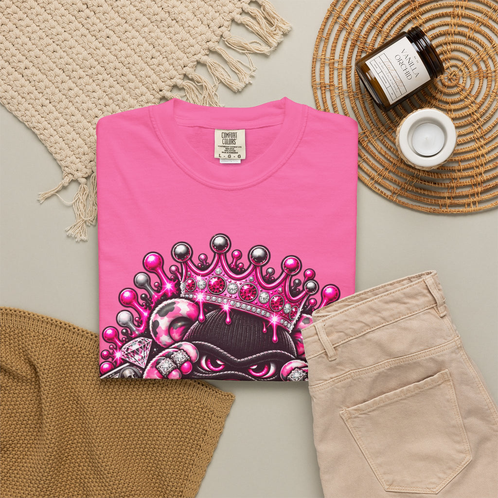 Unisex Garment-Dyed T-shirt-PINK CROWN MASK LOGO GLOCK -SCUMMIEBEARZ™