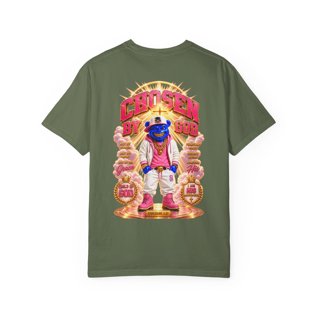 Unisex Garment-Dyed T-shirt-BLUE&PINK CROWN MASK LOGO CHOSEN BY GOD-SCUMMINGBEARZ™