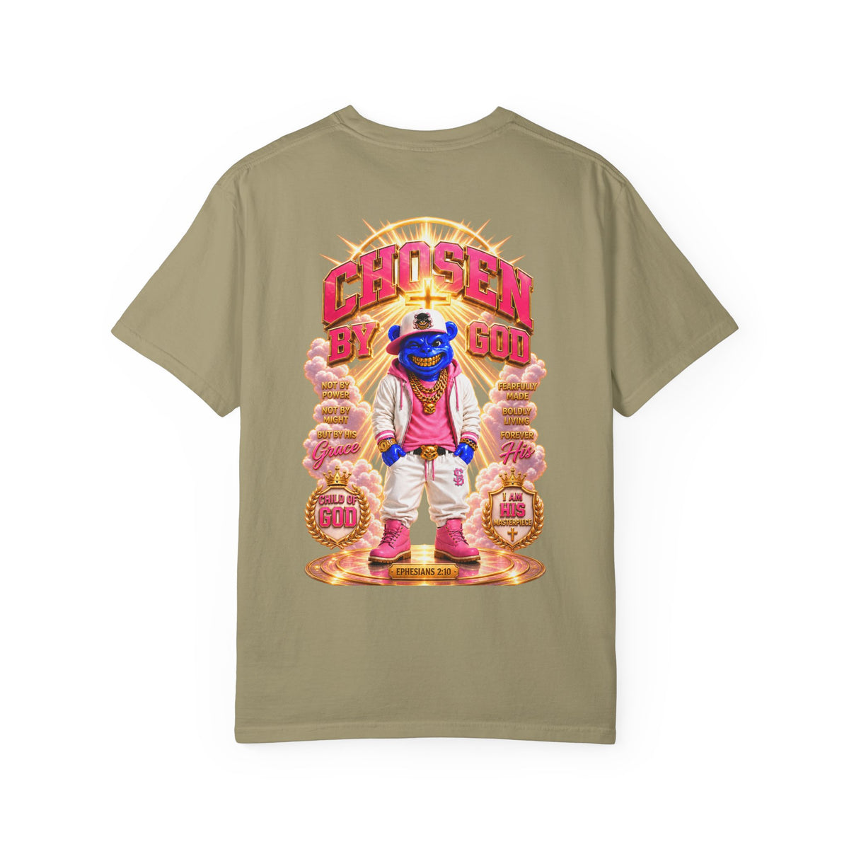 Unisex Garment-Dyed T-shirt-BLUE&PINK CROWN MASK LOGO CHOSEN BY GOD-SCUMMINGBEARZ™