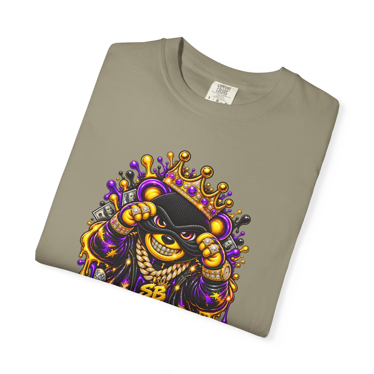 Unisex Garment-Dyed T-shirt-PURPLE&GOLD CROWN MASK LOGO GET SERVED CROWN SB LOGO-SCUMMIEBEARZ™
