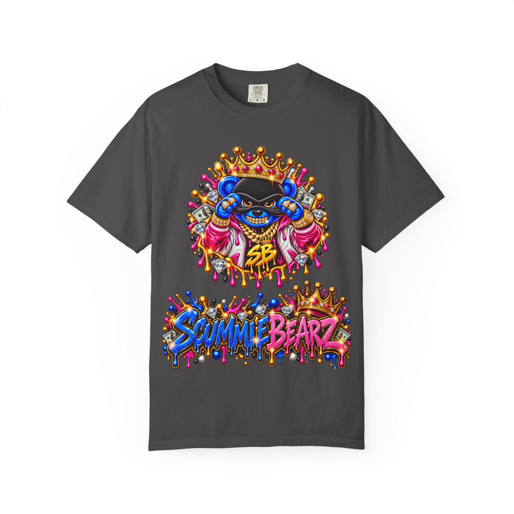 Unisex Garment-Dyed T-shirt-BLUE&PINK CROWN MASK LOGO CHOSEN BY GOD-SCUMMINGBEARZ™