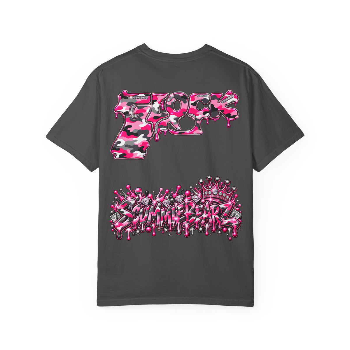 Unisex Garment-Dyed T-shirt-PINK CROWN MASK LOGO GLOCK -SCUMMIEBEARZ™