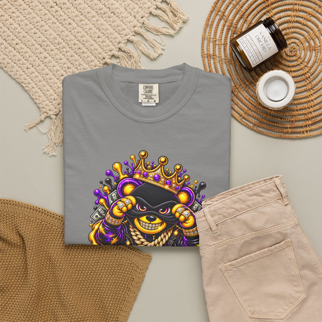 Unisex Garment-Dyed T-shirt-PURPLE&GOLD CROWN MASK LOGO GET SERVED CROWN SB LOGO-SCUMMIEBEARZ™