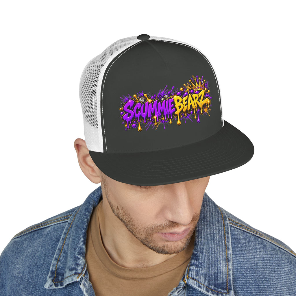5 Panel Trucker Cap-PURPLE/GOLD SCUMMIEBEARZ LOGO-SCUMMIEBEARZ™