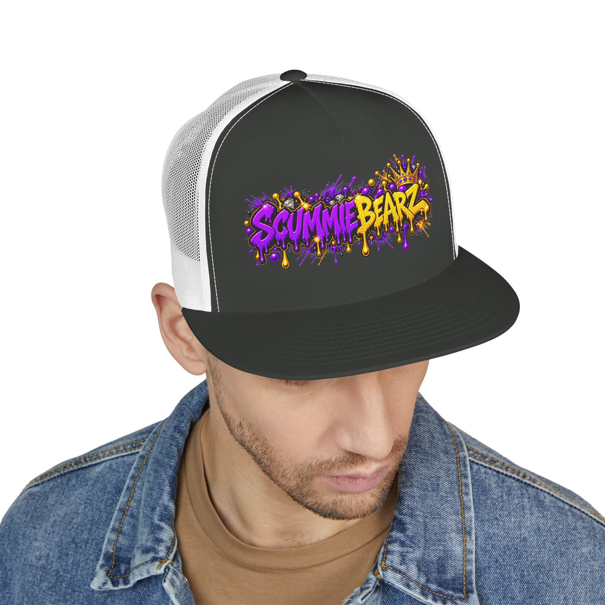 5 Panel Trucker Cap-PURPLE/GOLD SCUMMIEBEARZ LOGO-SCUMMIEBEARZ™