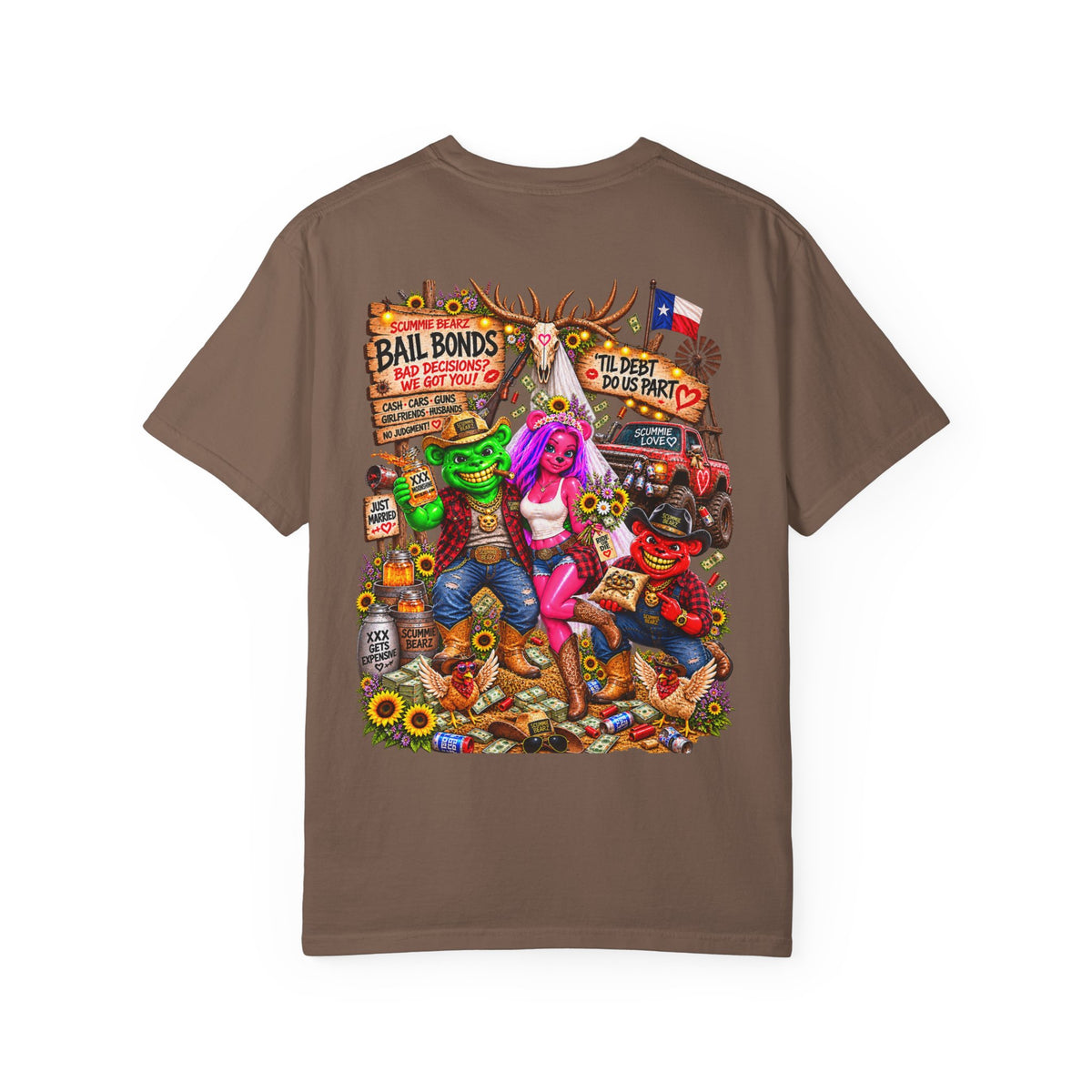 Unisex Garment-Dyed T-shirt-RED CROWN MASK LOGO BAIL BONDS-SCUMMINGBEARZ™