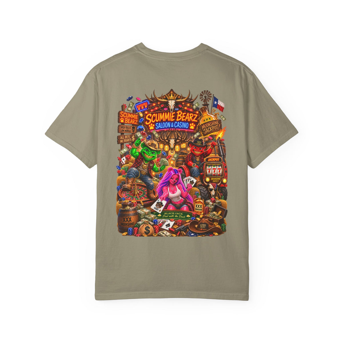 Unisex Garment-Dyed T-shirt-HILLBILLY CROWN SB LOGO HILLBILLY CASINO -SCUMMIEBEARZ™