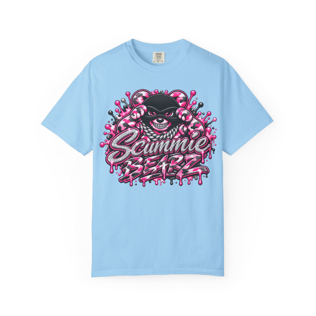 Unisex Garment-Dyed T-shirt-PINK CAMO MASK LOGO GLOCK -SCUMMIEBEARZ™
