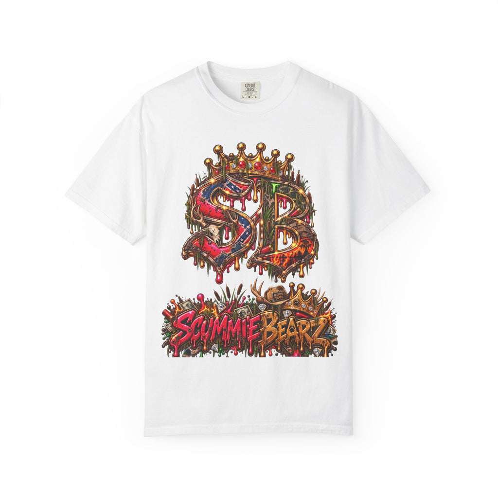 Unisex Garment-Dyed T-shirt--HILLBILLY DEAD OR RICH/SB CROWN LOGO-SCUMMIEBEARZ™️