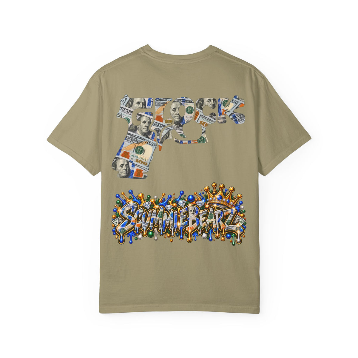 Unisex Garment-Dyed T-SHIRT-MONEY GLOCK/CROWN MASK LOGO-SCUMMIEBEARZ™