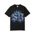 Unisex Garment-Dyed T-shirt-BLUE CROWN MASK LOGO PAPER CHASER MONEY IS THE MOTIVE-SCUMMIEBEARZ™