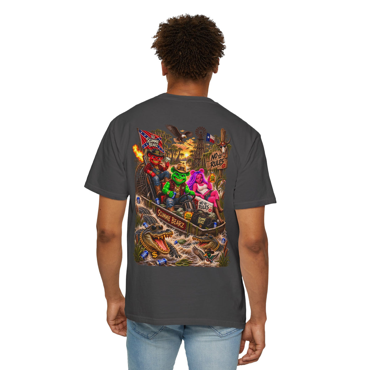 Unisex Garment-Dyed T-shirt-CROWN MASK LOGO HILLBILLY AIRBOAT -SCUMMIEBEARZ™