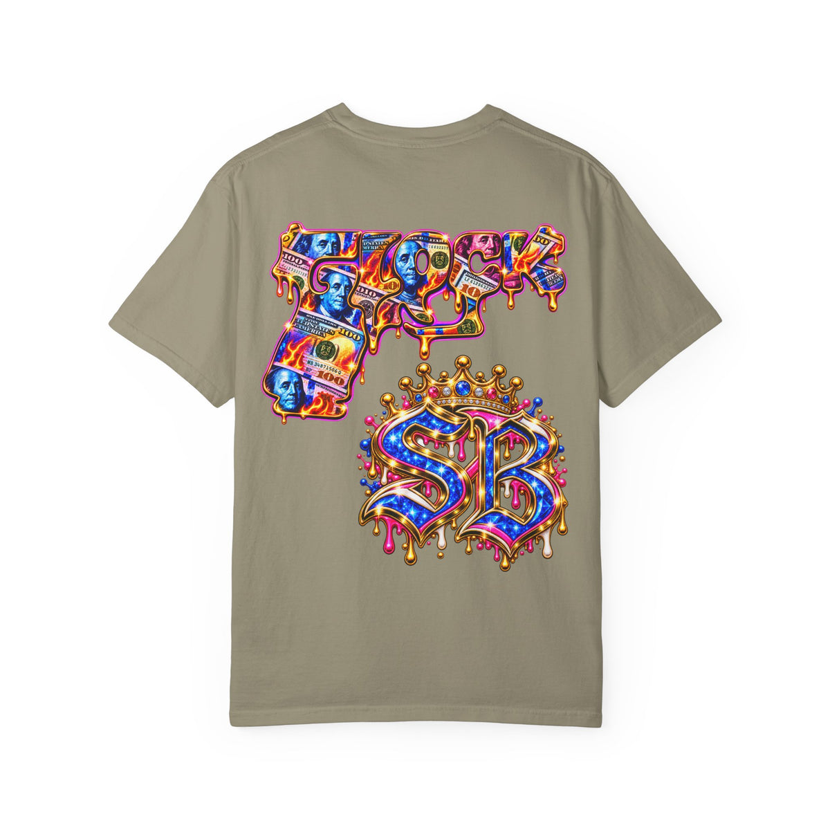 Unisex Garment-Dyed T-shirt-BLUE&PINK CROWN MASK LOGO MONEY GLOCK CROWN SB LOGO-SCUMMIEBEARZ™