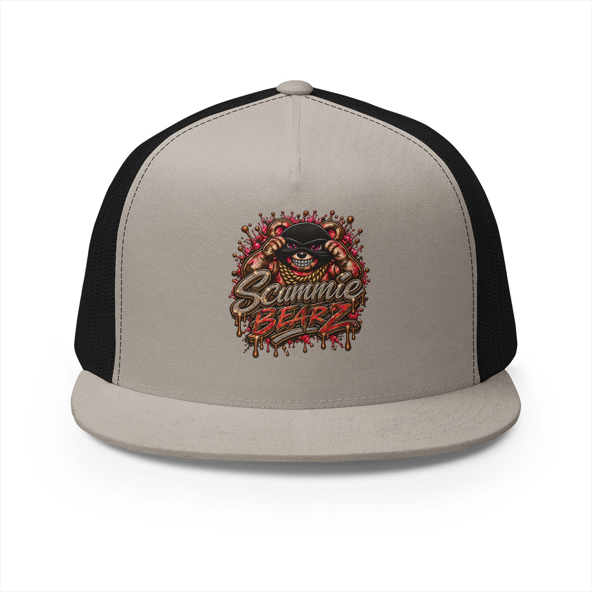 5 Panel Trucker Cap-RED/GOLD MASK LOGO-SCUMMIEBEARZ™