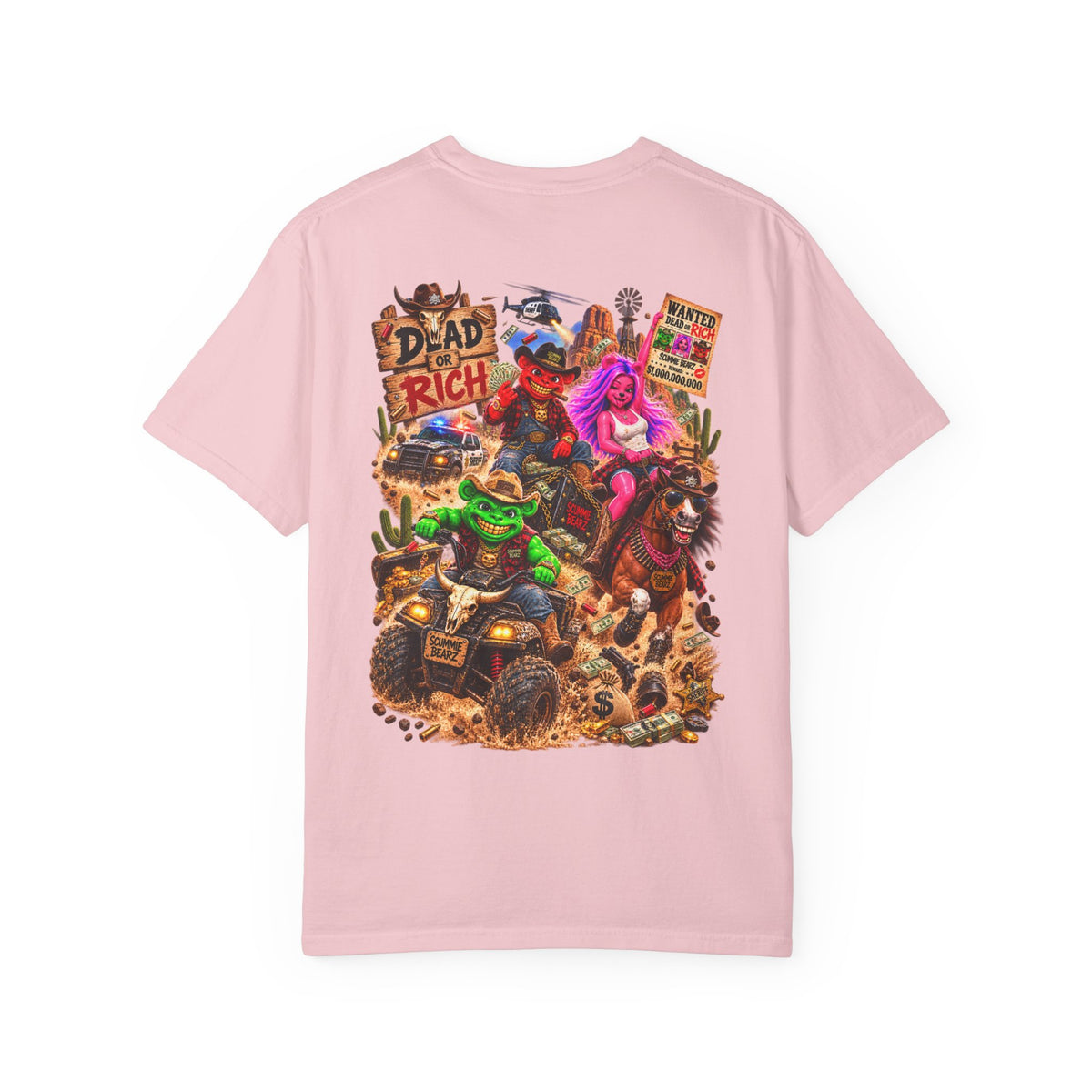 Unisex Garment-Dyed T-shirt--HILLBILLY DEAD OR RICH/SB CROWN LOGO-SCUMMIEBEARZ™️