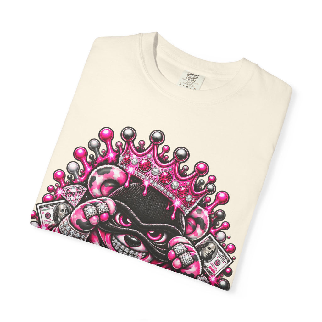 Unisex Garment-Dyed T-shirt-PINK CROWN MASK LOGO GLOCK -SCUMMIEBEARZ™
