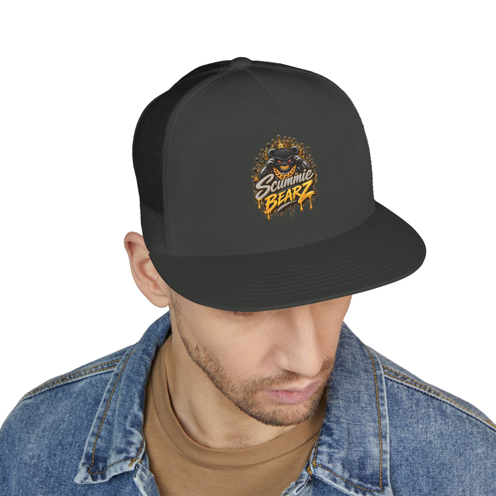 5 Panel Trucker Cap-SILVER/GOLD MASK LOGO-SCUMMIEBEARZ™