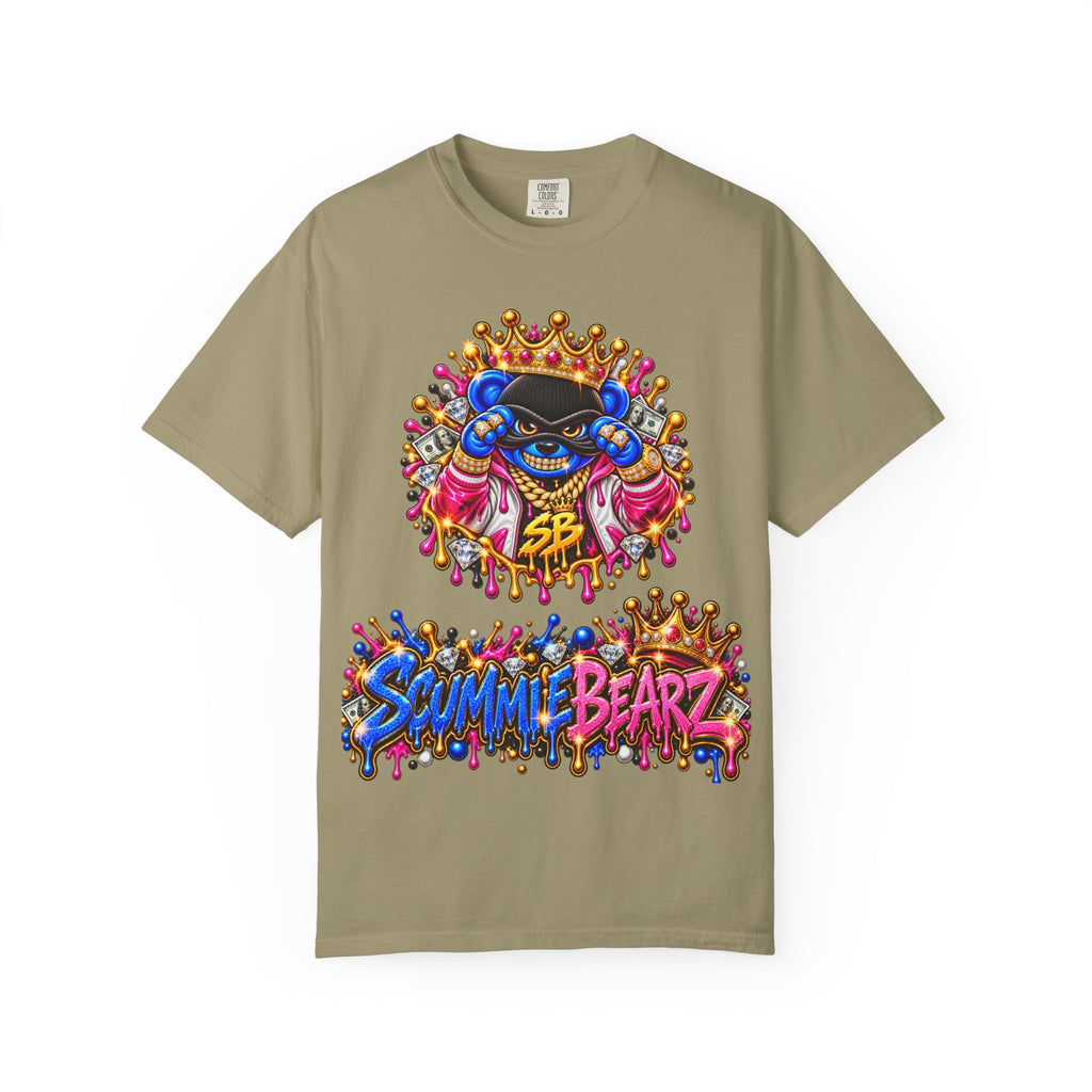 Unisex Garment-Dyed T-shirt-BLUE&PINK CROWN MASK LOGO PRAY BIG -SCUMMIEBEARZ™