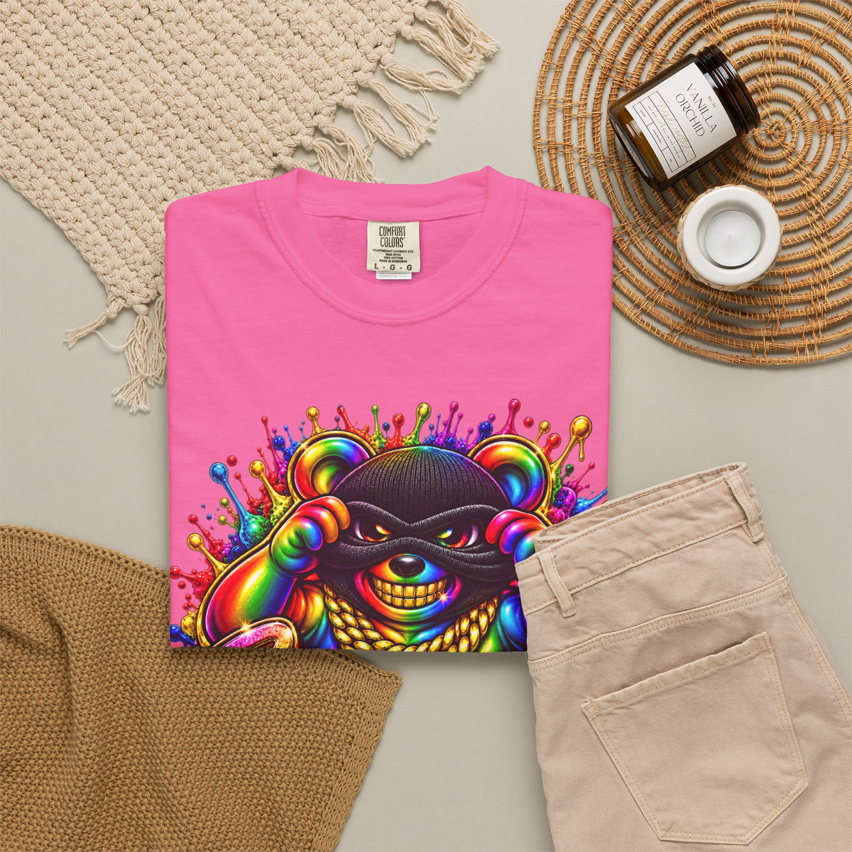 Unisex Garment-Dyed T-shirt-RAINBOW MASK LOGO GLOCK SB CROWN LOGO-SCUMMIEBEARZ™