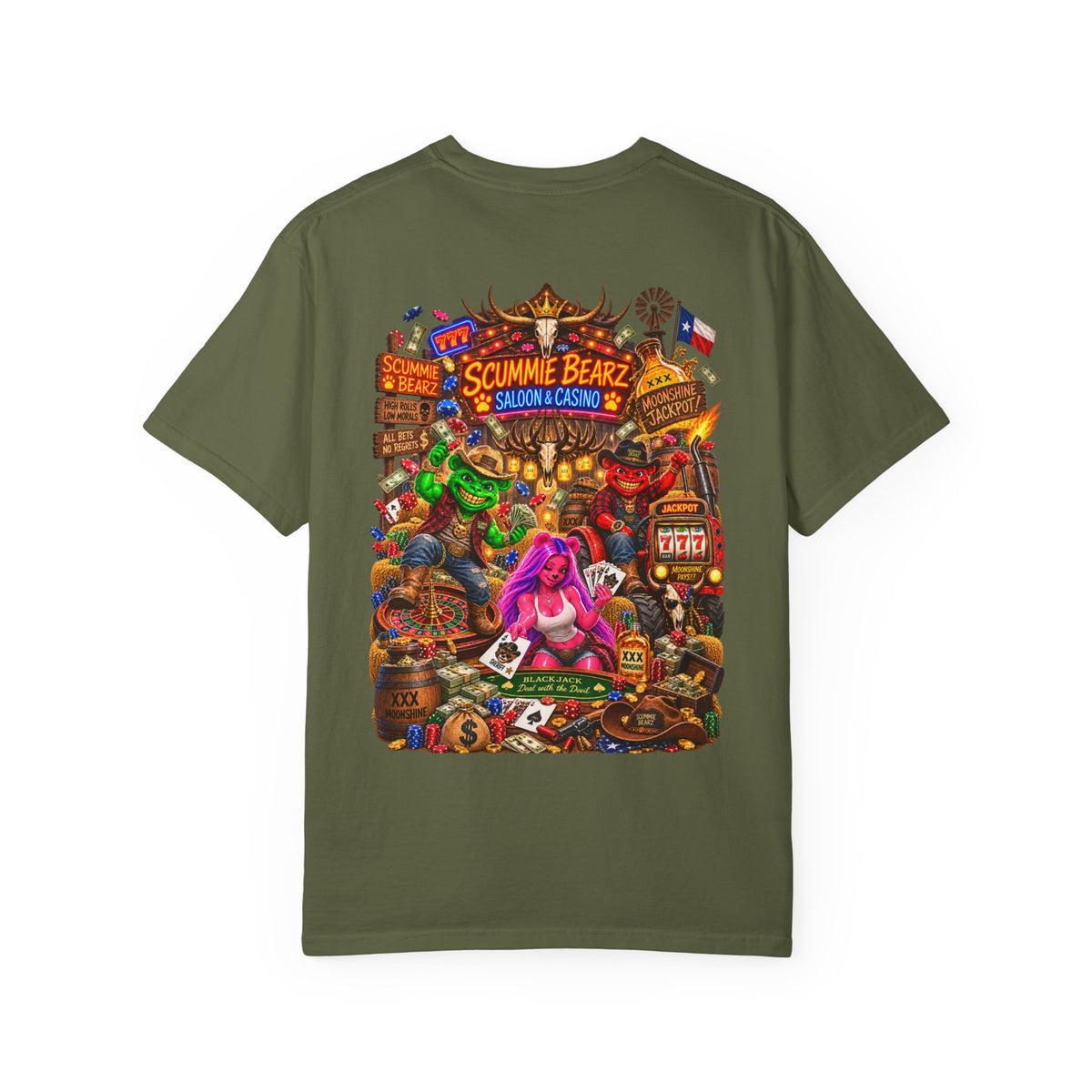 Unisex Garment-Dyed T-shirt-HILLBILLY CROWN SB LOGO HILLBILLY CASINO -SCUMMIEBEARZ™