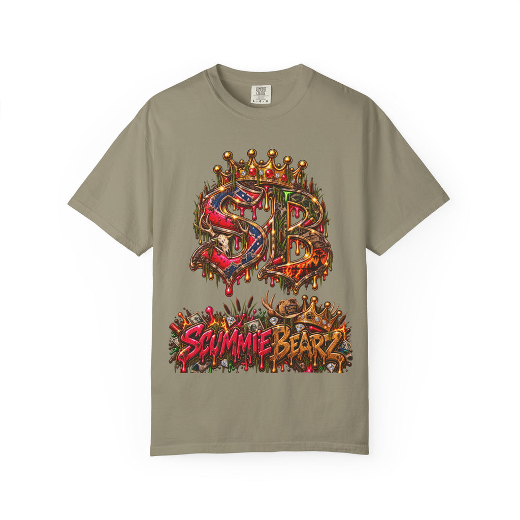 Unisex Garment-Dyed T-shirt--HILLBILLY DEAD OR RICH/SB CROWN LOGO-SCUMMIEBEARZ™️