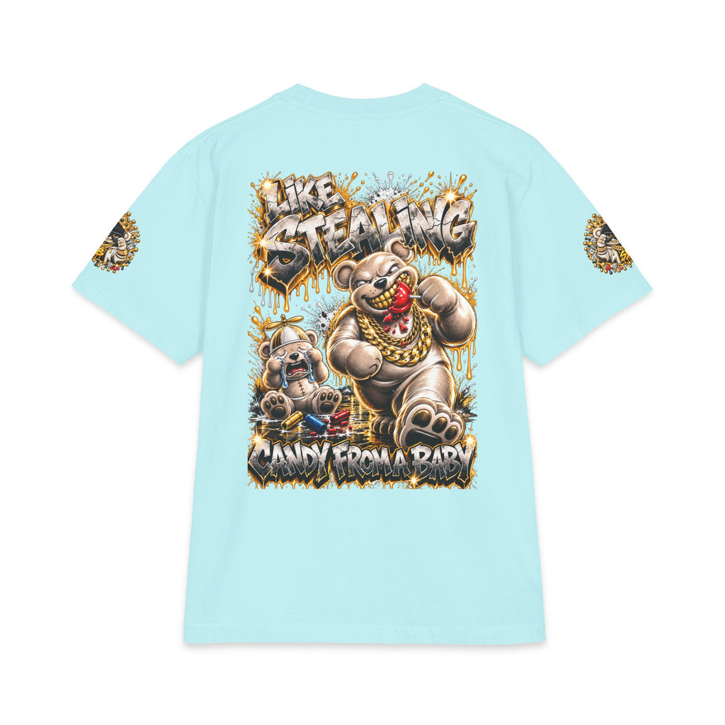 Like Stealing Candy from a Baby — White & Gold Edition | SCUMMIEBEARZ™ Shaka Wear Heavyweight Tee