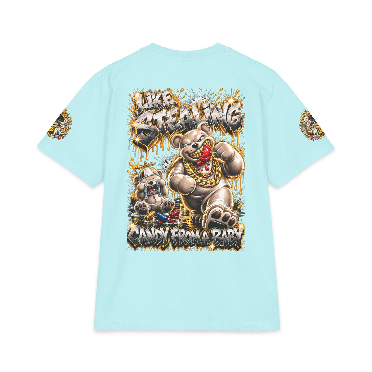 Like Stealing Candy from a Baby — White & Gold Edition | SCUMMIEBEARZ™ Shaka Wear Heavyweight Tee