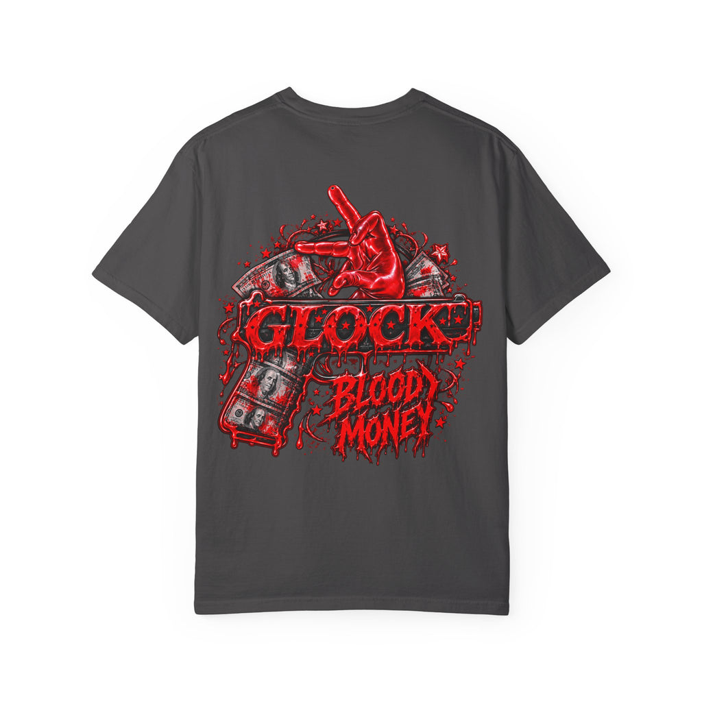 Unisex Garment-Dyed T-SHIRT-BLOOD MONEY GLOCK/MASK LOGO-SCUMMIEBEARZ™