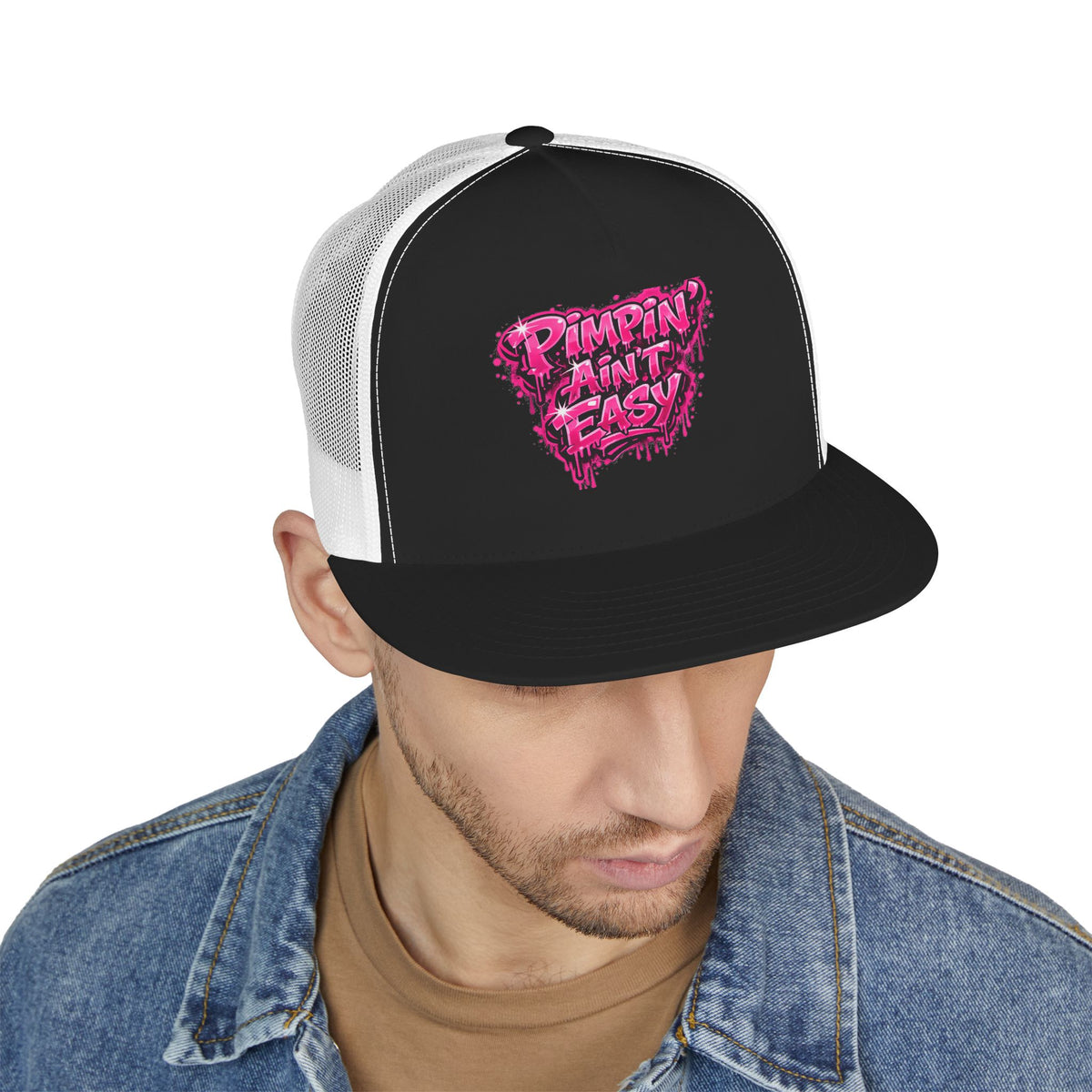 5 Panel Trucker Cap-PINK PIMPIN AINT EASY -SCUMMIEBEARZ™