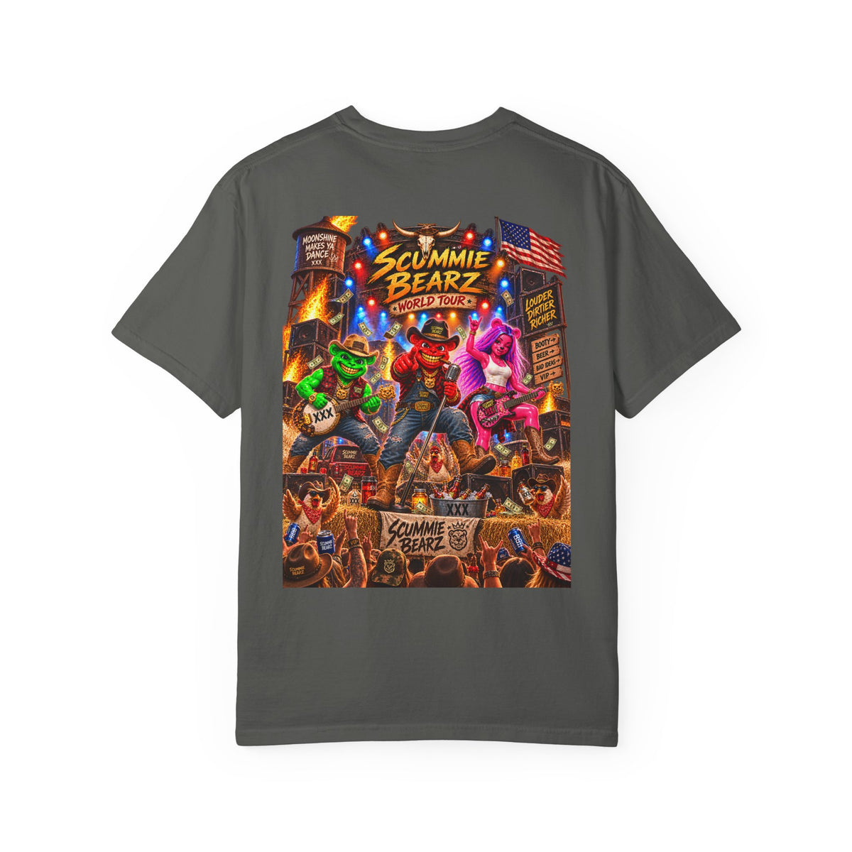 Unisex Garment-Dyed T-shirt--HILLBILLY WORLD TOUR/CROWN SB LOGO-SCUMMIEBEARZ™️