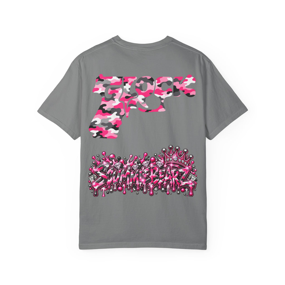 Unisex Garment-Dyed T-shirt-PINK CAMO MASK LOGO GLOCK -SCUMMIEBEARZ™