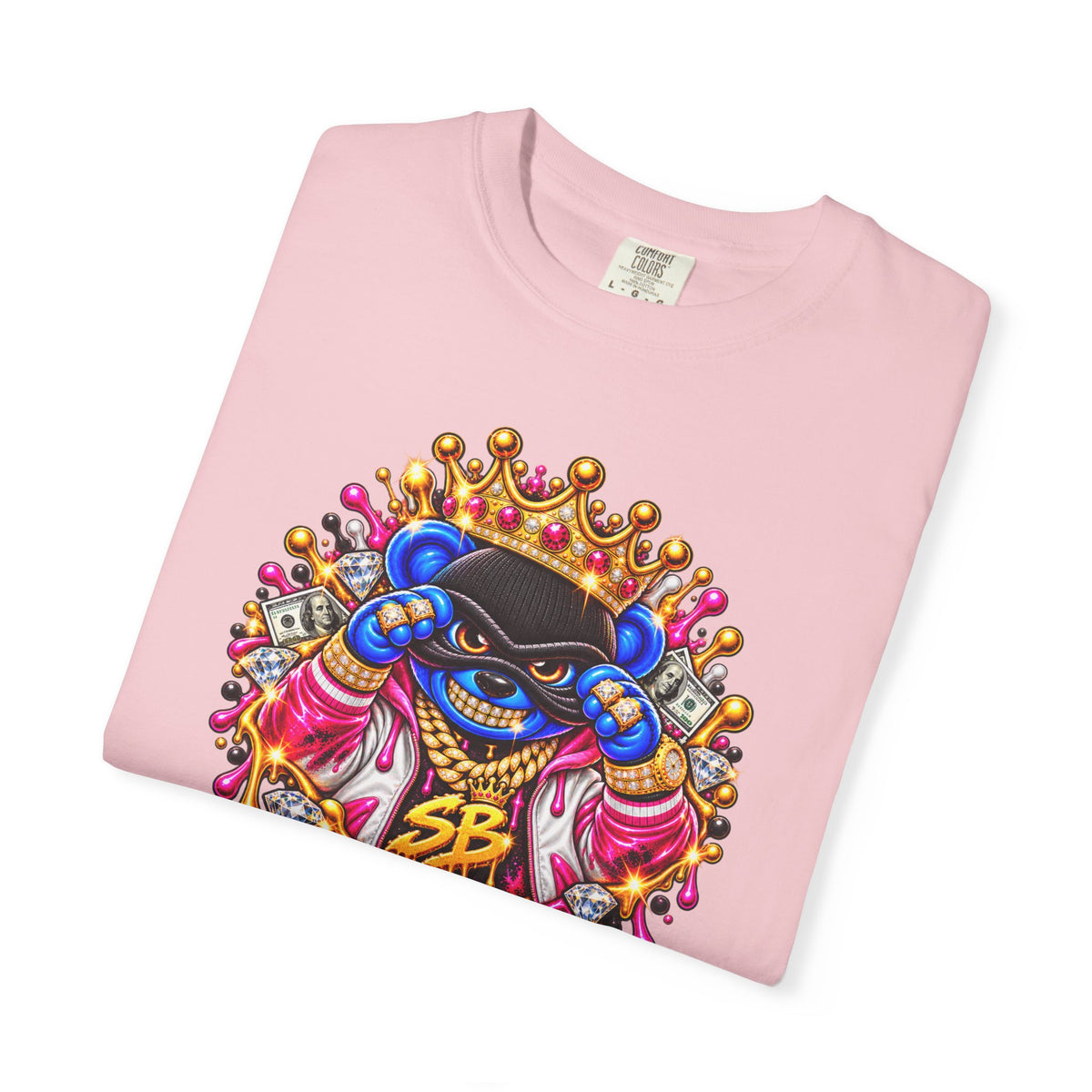 Unisex Garment-Dyed T-shirt-BLUE&PINK CROWN MASK LOGO PRAY BIG -SCUMMIEBEARZ™