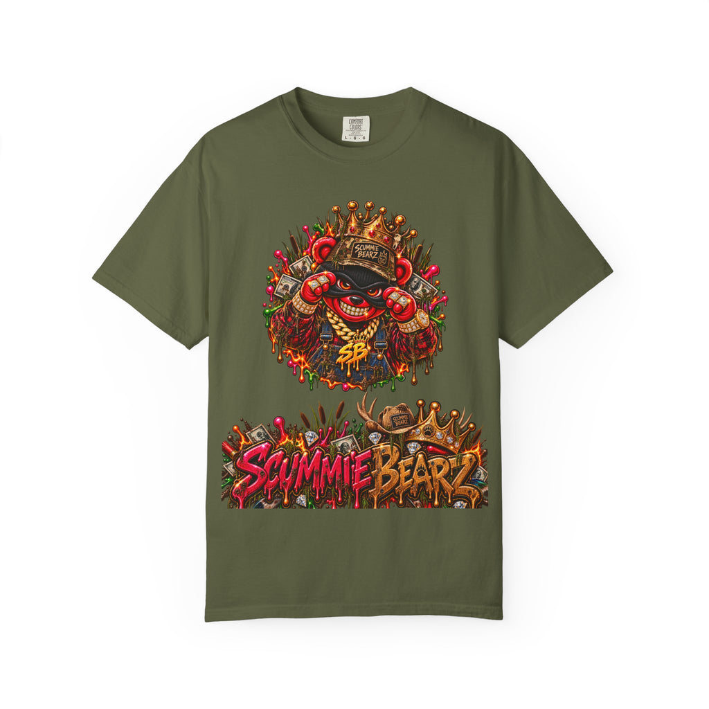 Unisex Garment-Dyed T-shirt--HILLBILLY WORLD TOUR/CROWN SB LOGO-SCUMMIEBEARZ™️
