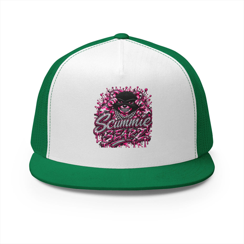 5 Panel Trucker Cap-PINK CAMOUFLAGE WITH SILVER MASK LOGO-SCUMMIEBEARZ™