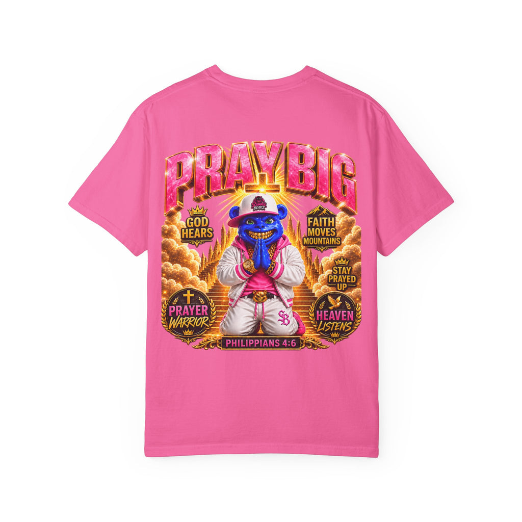 Unisex Garment-Dyed T-shirt-BLUE&PINK CROWN MASK LOGO PRAY BIG -SCUMMIEBEARZ™