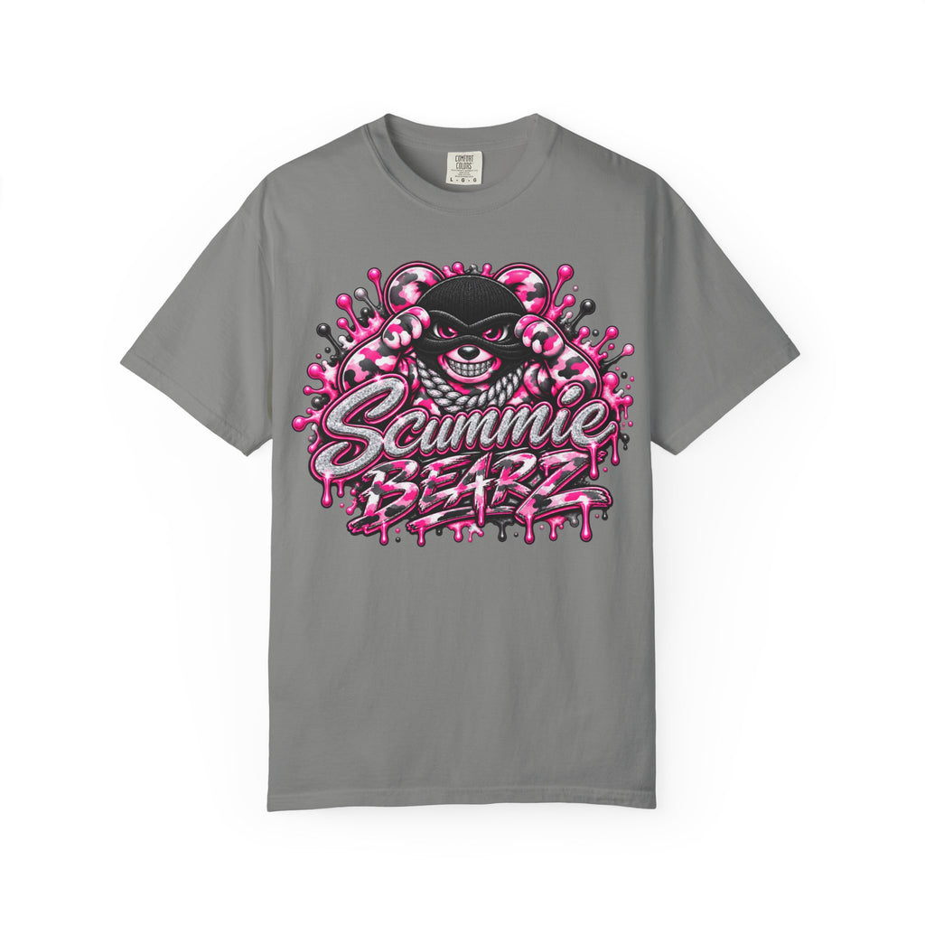 Unisex Garment-Dyed T-shirt-PINK CAMO MASK LOGO GLOCK -SCUMMIEBEARZ™