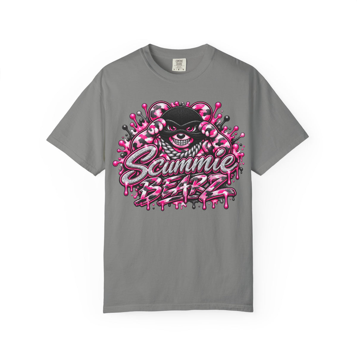 Unisex Garment-Dyed T-shirt-PINK CAMO MASK LOGO GLOCK -SCUMMIEBEARZ™