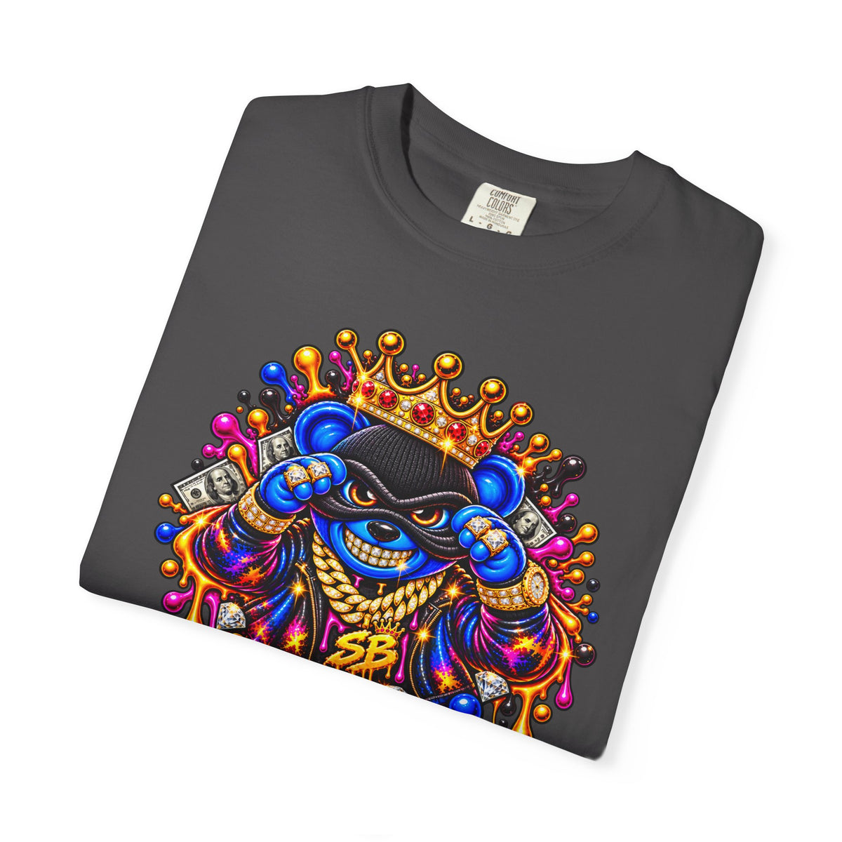 Unisex Garment-Dyed T-shirt-BLUE&PINK CROWN MASK LOGO MONEY GLOCK CROWN SB LOGO-SCUMMIEBEARZ™