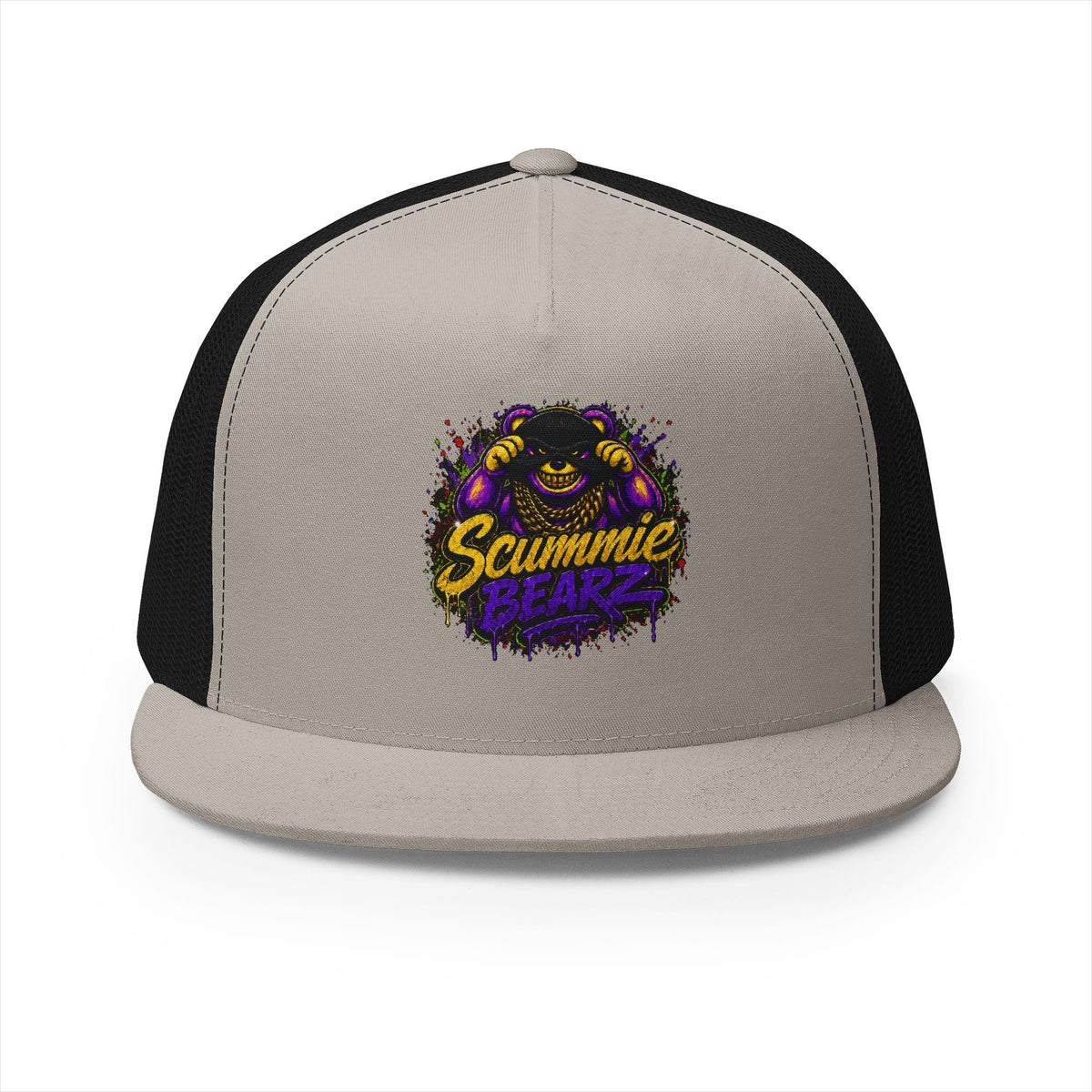 5 Panel Trucker Cap-GOLD/PURPLE MASK LOGO-SCUMMIEBEARZ™
