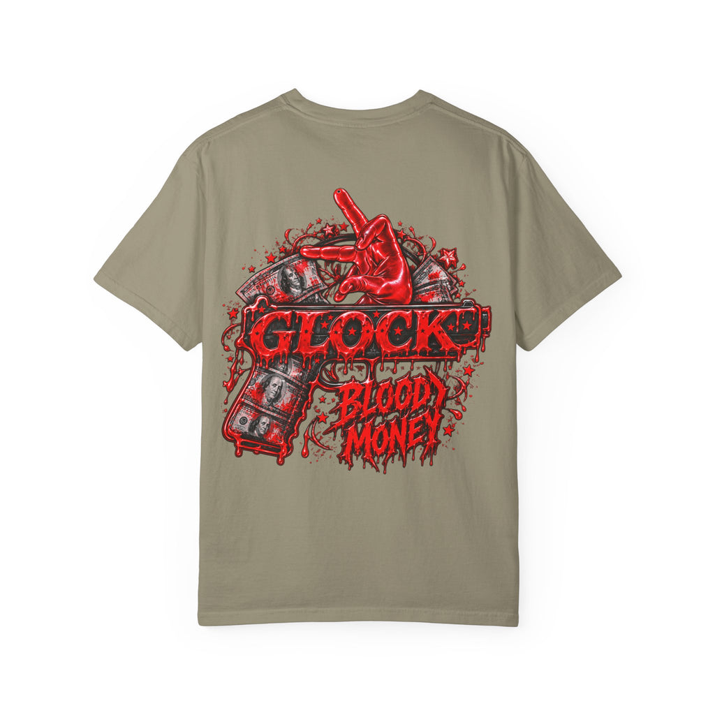 Unisex Garment-Dyed T-SHIRT-BLOOD MONEY GLOCK/MASK LOGO-SCUMMIEBEARZ™
