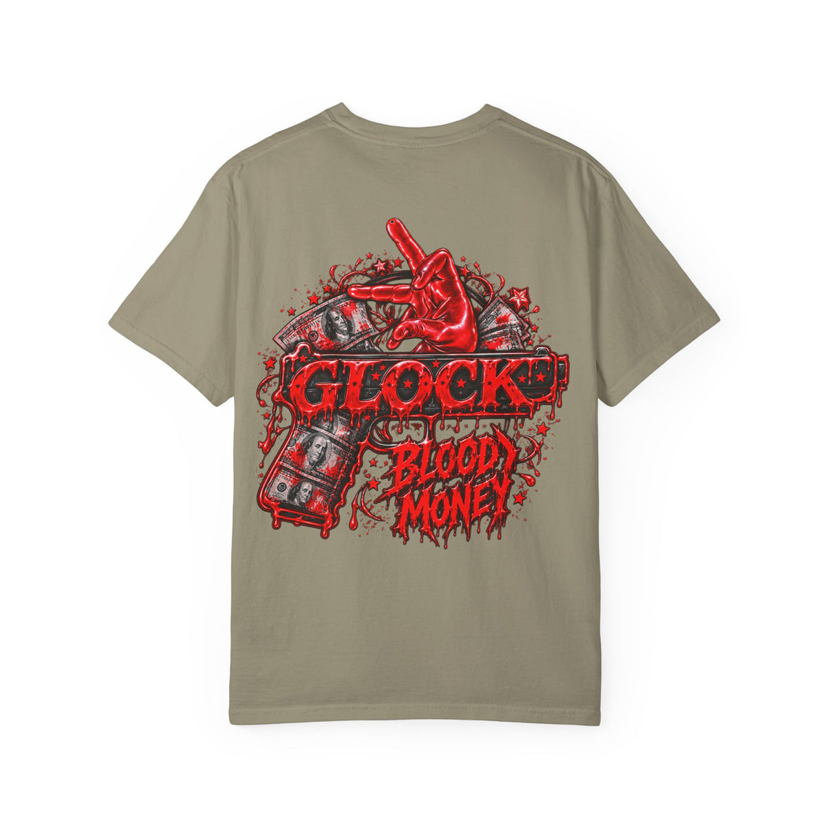 Unisex Garment-Dyed T-SHIRT-BLOOD MONEY GLOCK/MASK LOGO-SCUMMIEBEARZ™