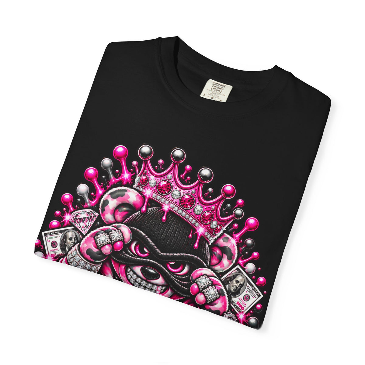 Unisex Garment-Dyed T-shirt-PINK CROWN MASK LOGO GLOCK -SCUMMIEBEARZ™
