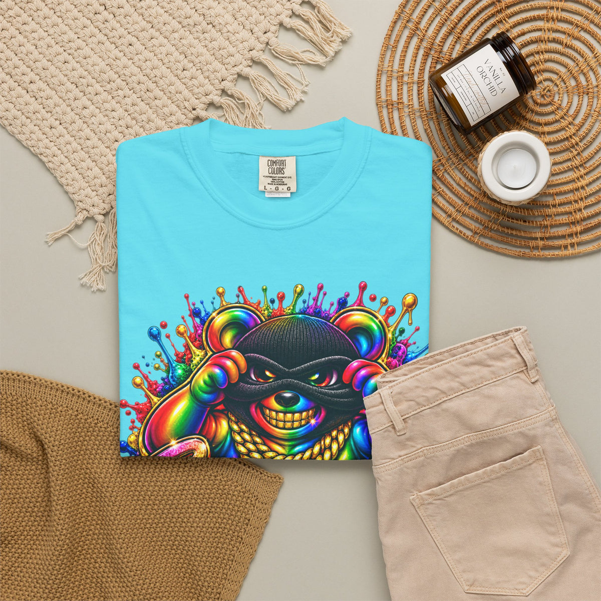 Unisex Garment-Dyed T-shirt-RAINBOW MASK LOGO GLOCK SB CROWN LOGO-SCUMMIEBEARZ™