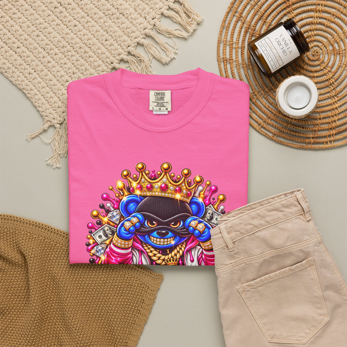 Unisex Garment-Dyed T-shirt-BLUE&PINK CROWN MASK LOGO CHOSEN BY GOD-SCUMMINGBEARZ™