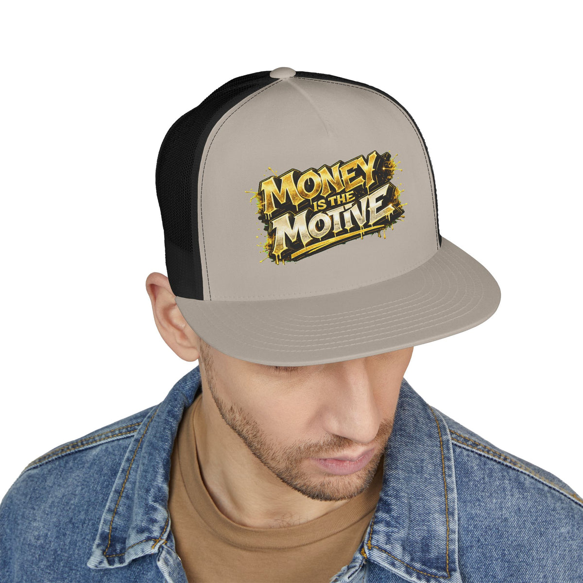 5 Panel Trucker Cap-GOLD MONEY IS THE MOTIVE-SCUMMIEBEARZ™