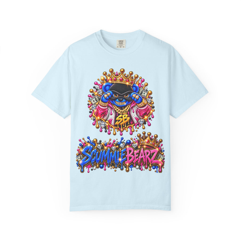 Unisex Garment-Dyed T-shirt-BLUE&PINK CROWN MASK LOGO CHOSEN BY GOD-SCUMMINGBEARZ™