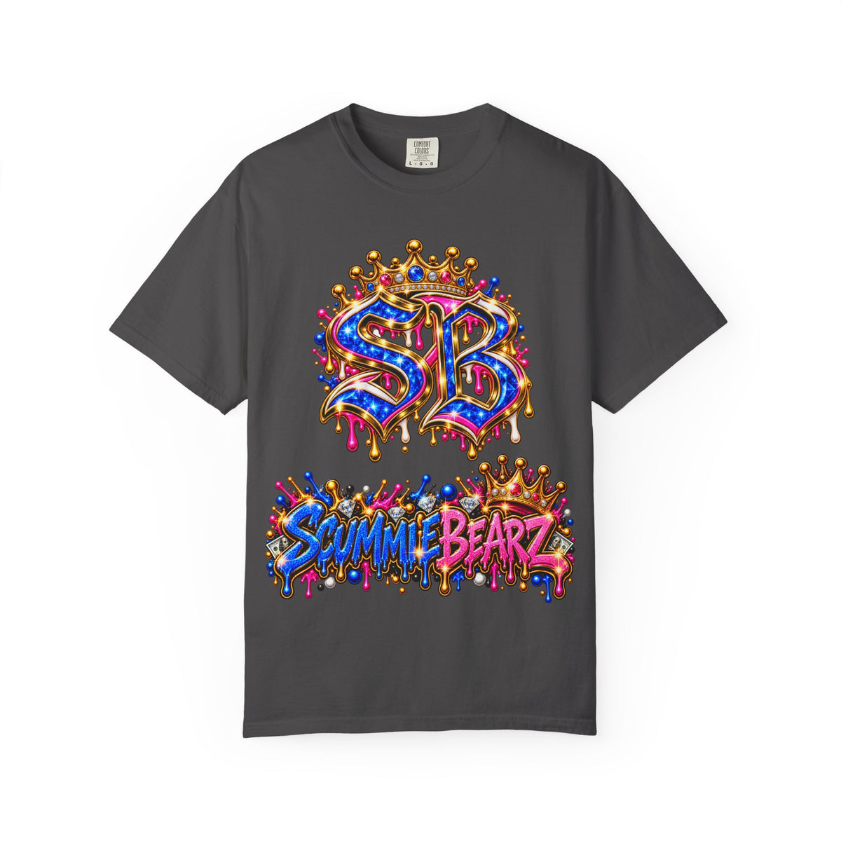 Unisex Garment-Dyed T-shirt-BLUE&PINK CROWN SB LOGO ARMED WITH FAITH-SCUMMIEBEARZ™