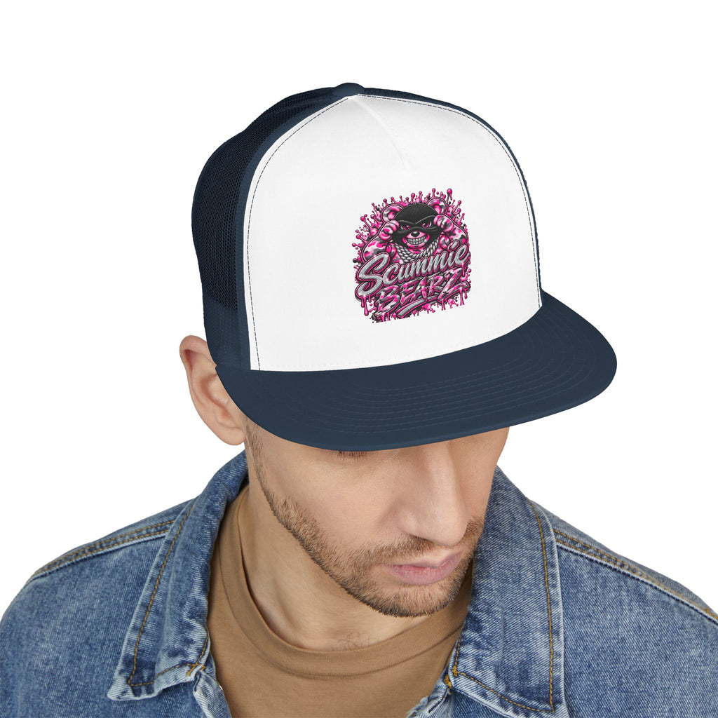 5 Panel Trucker Cap-PINK CAMOUFLAGE WITH SILVER MASK LOGO-SCUMMIEBEARZ™