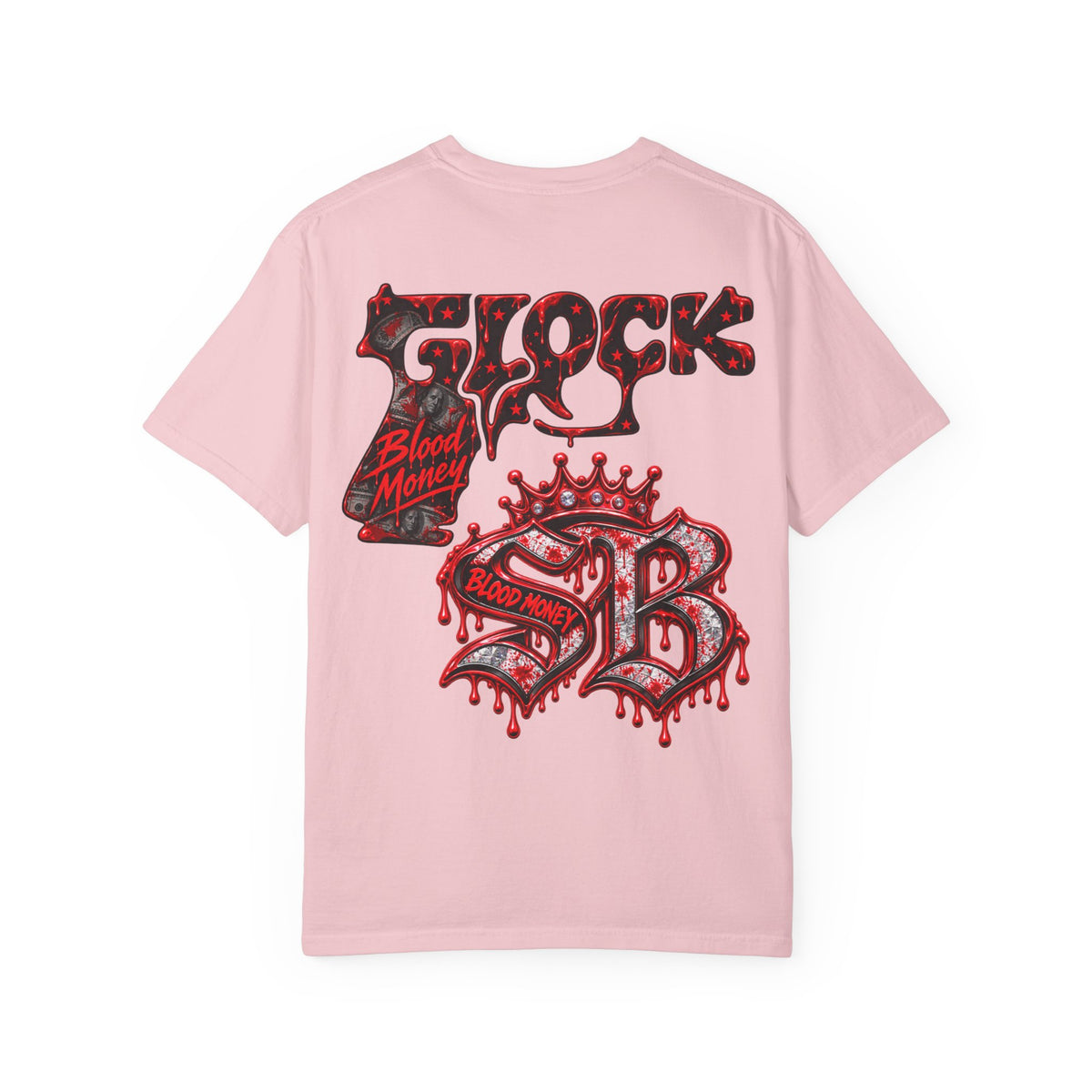 Unisex Garment-Dyed T-SHIRT-BLOOD MONEY GLOCK/SB LOGO/MASK LOGO-SCUMMIEBEARZ™