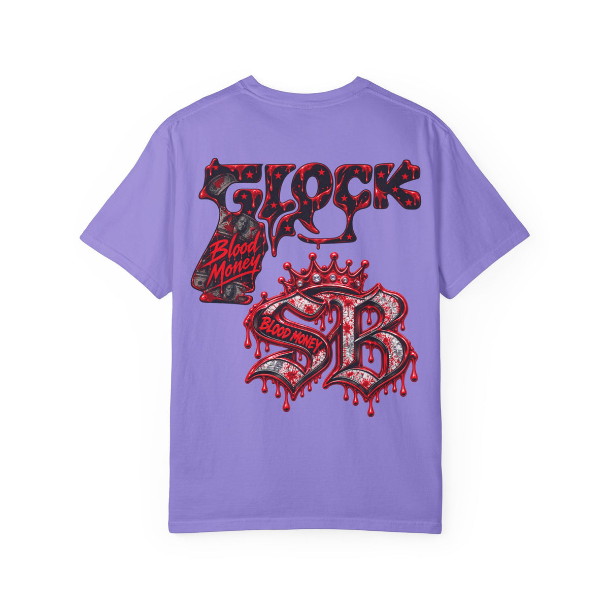 Unisex Garment-Dyed T-SHIRT-BLOOD MONEY GLOCK/SB LOGO/MASK LOGO-SCUMMIEBEARZ™